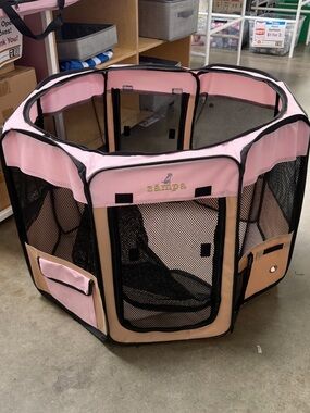 Zampa NEW Pink & Tan Small Pet Playpen Dog & Cat Portable Exercise Pen w/Bag